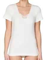 Entex dames thermo shirt korte mouw met kant - Wollen thermisch ondergoed dames - thumbnail