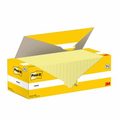 Post-it Notes, 100 vel, ft 76 x 76 mm, kanariegeel (canary yellow), 18 blokken + 6 GRATIS