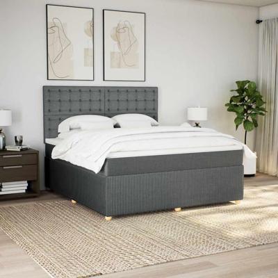 Boxspring met matras stof donkergrijs 180x200 cm