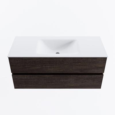MONDIAZ VICA 110cm badmeubel onderkast Dark Brown 2 lades. Wastafel CLOUD midden 1 kraangat, kleur Talc.