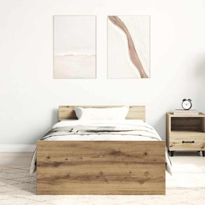 Bedframe zonder matras spaanplaat artisanaal eikenkleurig