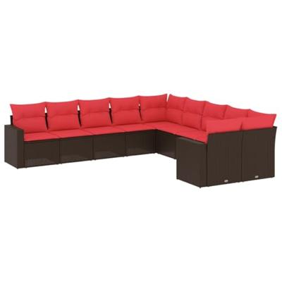 10-delige Loungeset met kussens poly rattan bruin