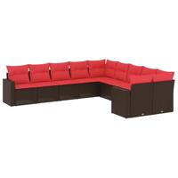 10-delige Loungeset met kussens poly rattan bruin - thumbnail