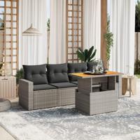 5-delige Loungeset met kussens poly rattan grijs - thumbnail