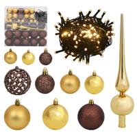 VidaXL 120-delige kerstballenset met piek en 300 led's goud en brons - thumbnail