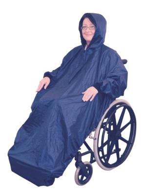 Rolstoel Poncho met mouwen en capuchon | Rolstoel regenkleding | Donkerblauw | Universele maat | VA128ST