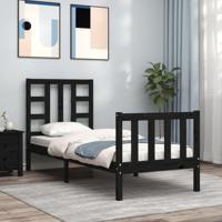 Bedframe met hoofdbord massief hout zwart - thumbnail