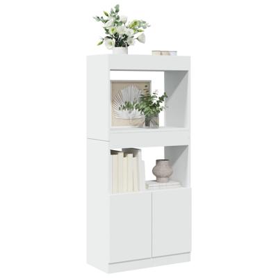 Hoge kast 63x33x180 cm bewerkt hout wit - thumbnail