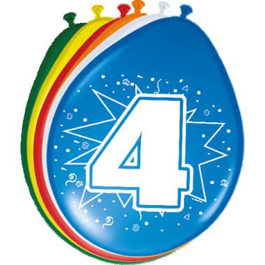 Party Ballonnen Hoera 4 Jaar - 8 Stuks - thumbnail