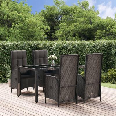 5-delige Tuinset met kussens poly rattan zwart