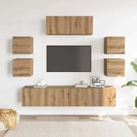 7-delig Tv-meubelset wandmontage bewerkt hout artisanaal eiken - thumbnail