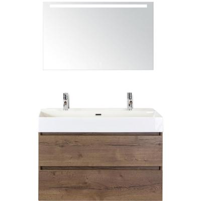 Maxx XL Badmeubelset 100 cm - Tabacco - Wastafel Kube 2 Kraangaten met Sence Spiegel