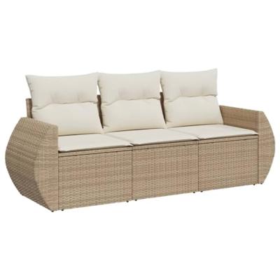 3-delige Loungeset met kussens poly rattan beige 3-delige Loungeset met kussens poly rattan beige