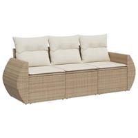 3-delige Loungeset met kussens poly rattan beige - thumbnail