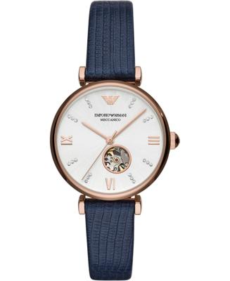 Emporio Armani Gianni T-Bar automatisch dameshorloge met kristallen zilveren wijzerplaat AR60020