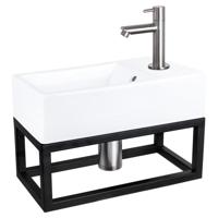 Differnz Force fonteinset - 40x22x11.5cm - Rechthoek - 1 kraangat - Recht matte chromen kraan - met zwart frame - Keramiek Wit 38.401.59 - thumbnail