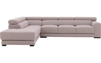 Goossens Bank Nora lichtgrijs, stof, 3-zits, stijlvol landelijk met ligelement links