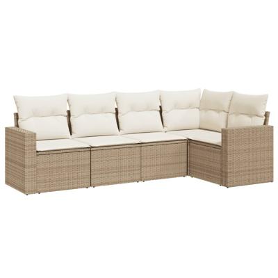 6-delige Loungeset met kussens poly rattan beige