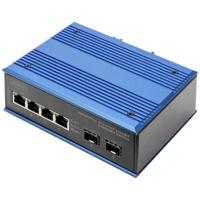 DIGITUS Netwerk Switch - 6-poorts Gigabit Ethernet - 4x RJ45 + 2x SFP - IP40-10/100/1000 Mbit/s - DIN rail montage - industriële serie - zwart/blauw - thumbnail