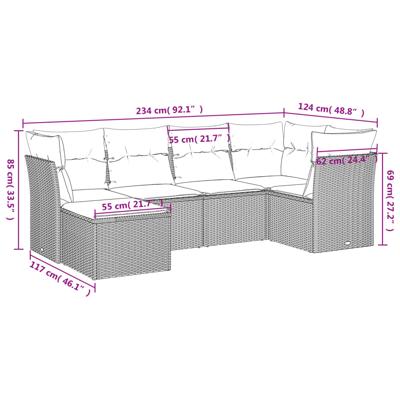 7-delige Loungeset met kussens poly rattan grijs - thumbnail