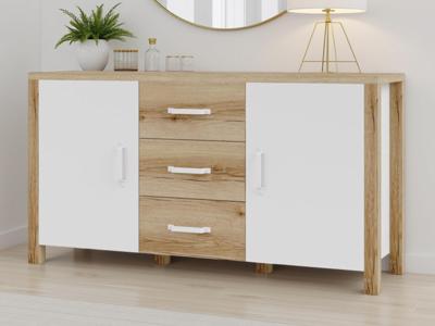 Dressoir OLIANNE 2 deuren 3 lades natuurlijke eik/wit