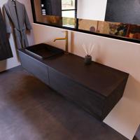 Badkamermeubelset Mondiaz Erin 150 cm met 2 Lades met RIDGE Wastafel Links Urban met 1 kraangat Greeploos Mat Dark Brown - thumbnail