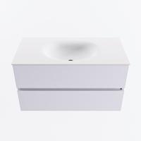MONDIAZ VICA 90cm badmeubel onderkast Cale 2 lades. Wastafel MOON midden zonder kraangat, kleur Talc. - thumbnail