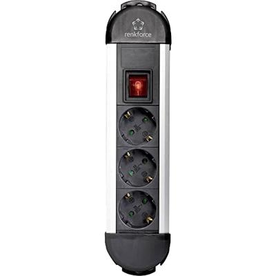 Renkforce 315A-CMB Stekkerdoos met schakelaar 3-voudig Zwart, Zilver Randaarde stekker 1 stuk(s)