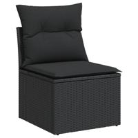 10-delige Loungeset met kussens poly rattan zwart - thumbnail