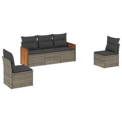 5-delige Loungeset met kussens poly rattan grijs - thumbnail