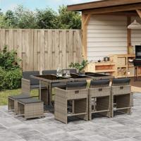11-delige Tuinset met kussens poly rattan grijs - thumbnail