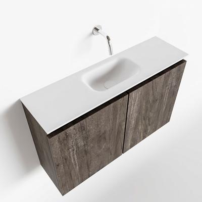 MONDIAZ TURE 80cm toiletmeubel dark brown. EDEN wastafel talc midden geen kraangat