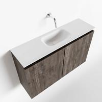 MONDIAZ TURE 80cm toiletmeubel dark brown. EDEN wastafel talc midden geen kraangat - thumbnail