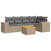 6-delige Loungeset met kussens poly rattan beige - thumbnail