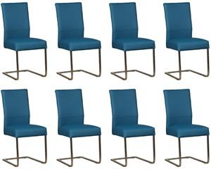 Set van 8 Blauwe leren industriële eetkamerstoelen Remix - poot vierkant rvs - Toledo Leer Turquoise (blauw leer)