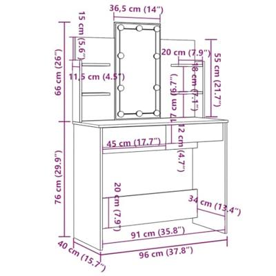 Kaptafel met LED-verlichting 96x40x142 cm sonoma eikenkleurig