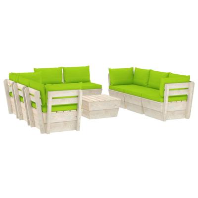 vidaXL 9-delige Loungeset met kussens pallet vurenhout