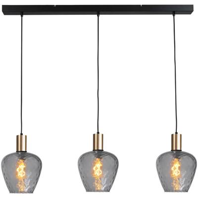 Masterlight 3-lichts hanglamp - goud -Porto met Diamond smoke glazen - 2711-05-02-100-3-5