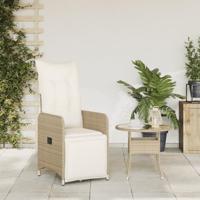 Tuinstoel verstelbaar met kussens poly rattan beige - thumbnail