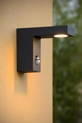 Lucide TEXAS-IR - Wandspot / Wandlamp Binnen/Buiten - LED - 1x7W 3000K - IP54 - Beweging & dag/nacht sensor (uitschakelbaar) - Antraciet