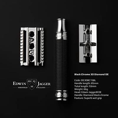 Edwin Jagger Razors Double Edge Safety 3D Diamond Handle Black & Chrome Plated Ref.DE3DBC15BL 1Stuks