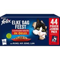 Felix Elke Dag Feest Farm Selectie met rund, kip, eend, lam in gelei natvoer kat (jumbopack) Per doos (44 x 85 g) - thumbnail