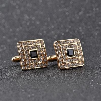 Klassieke luxe Strass Crystal Square aangepaste glazuur mannen Cufflink mannelijke Franse Shirt Cuff links bruiloft (licht geel gouden kleur)