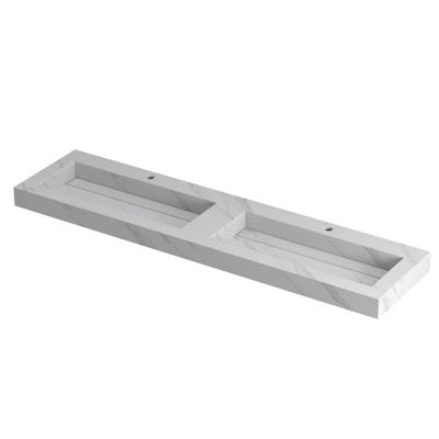 INK Pitch Wastafel Keramische Slab Bak Dubbel met Drain en Front en Side Skirts 2 Kraangaten - 1800x450x90 mm - Calacatta Mat