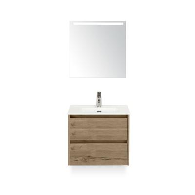 Dante Badmeubelset 60 cm - Natuur Eiken - Keramische Wastafel Wit Cover - met Sence Spiegel