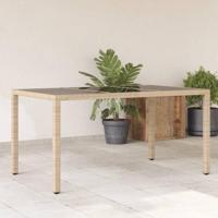 Tuintafel met glazen blad 150x90x75 cm poly rattan beige - thumbnail
