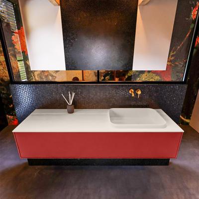 Badkamermeubelset Mondiaz Erin 150 cm met 1 Lade met RIDGE Wastafel Rechts Linen Zonder Kraangaten Greeploos Mat Fire