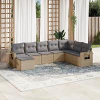 8-delige Loungeset met kussens poly rattan beige - thumbnail