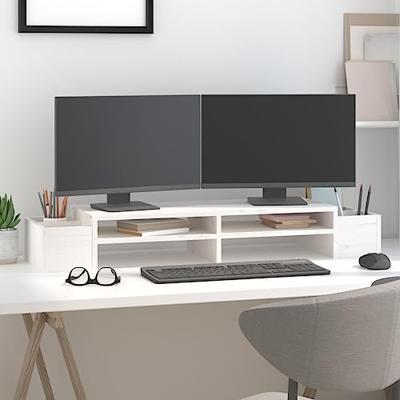 VidaXL Monitorstandaard 100x27,5x15 cm massief grenenhout wit