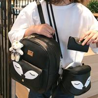 3 in 1 Fox vorm PU leder Double schouders School tas rugzak reistas met beer Doll hanger (zwart) - thumbnail